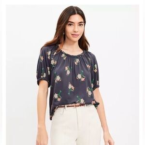 LOFT Daffodil Braided Trim Top in Coastal Grey